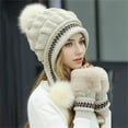 thumbnail image 2 of ManxiVoo Faux Fur Trapper Hat For Women Windproof Knitted Ear Flap Hat For Extreme Weather Cozy Thickened Winter Hat With Pom Beige, 2 of 9
