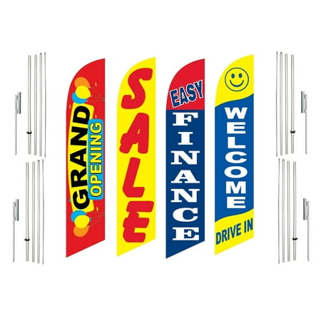 4 Swooper Flags With 4 Pole Kits Grand Opening Sale Easy Finance Welcome Drive In