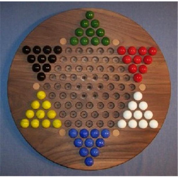 18 in. Circle Oiled Chinese Checkers Wooden Marble Game Board with 6