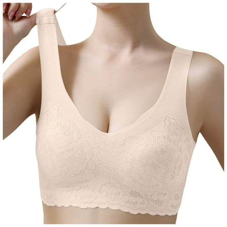 YHGFVOKJ Bras for Women Full Coverage Non Padded Cups Seamless Beauty Back Bralettes Wireless Underwear Soft Support Push-up Bra Comfort Bras for Women Beige XXXL
