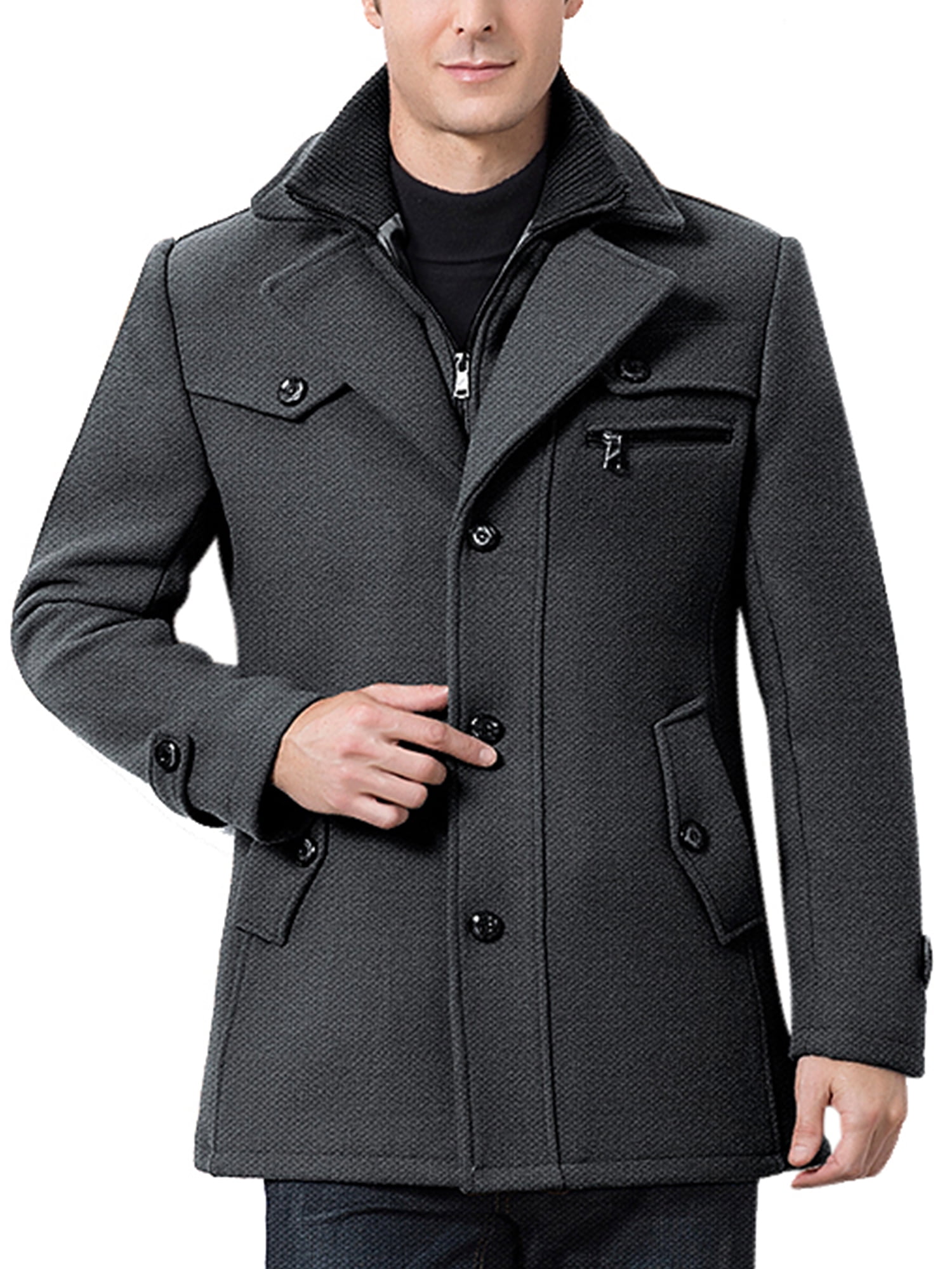 Winter Mens Stand collar Trench Coat Wool Blend Jacket Single Breasted Quilted L