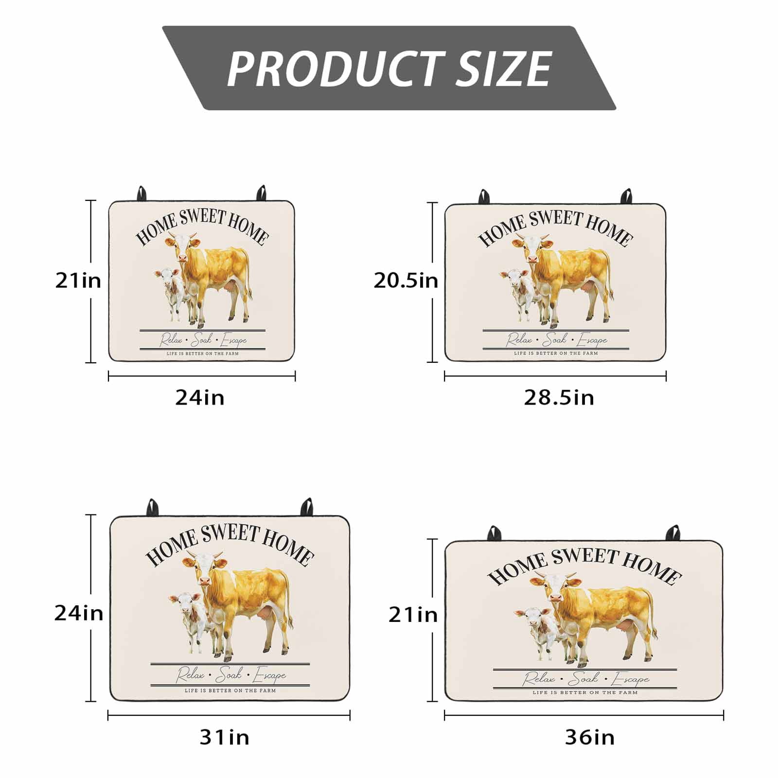 Farmhouse Cow Stove Top Cover for Electric Stove, Heat-proof & Non Slip Glass Top Stove Cover Protector, Vintage Animal Life Better Abstract Text Kitchen Flat Cooktop Rubber Mat 24x21 Inches