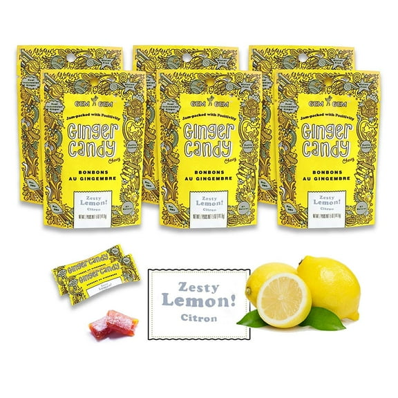 Gem Gem Ginger Candy Chewy Ginger Chews Lemon, 5.0oz, Pack of 6
