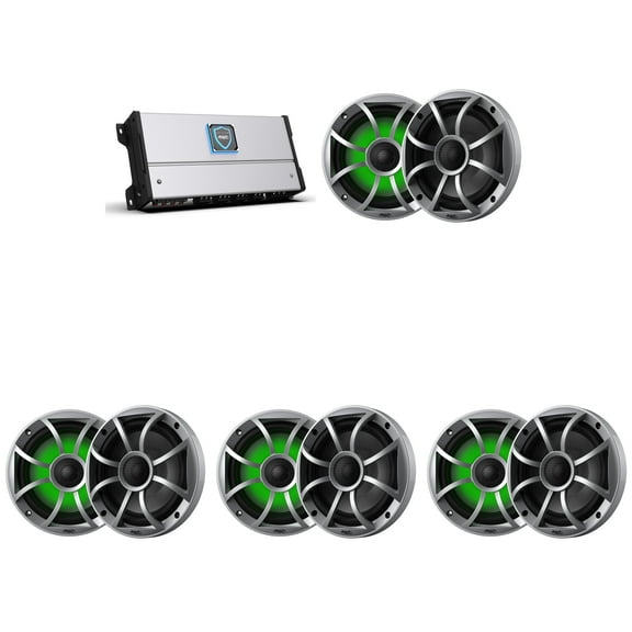 Wet Sounds HTM-8 - HTM Series 1200 Watt Full-Rang… With 4 pairs Wet Sounds RECON 6-S RGB LED 6.5" 60-Watt RMS Coaxial Speakers With Silver XS Grilles (Pair)