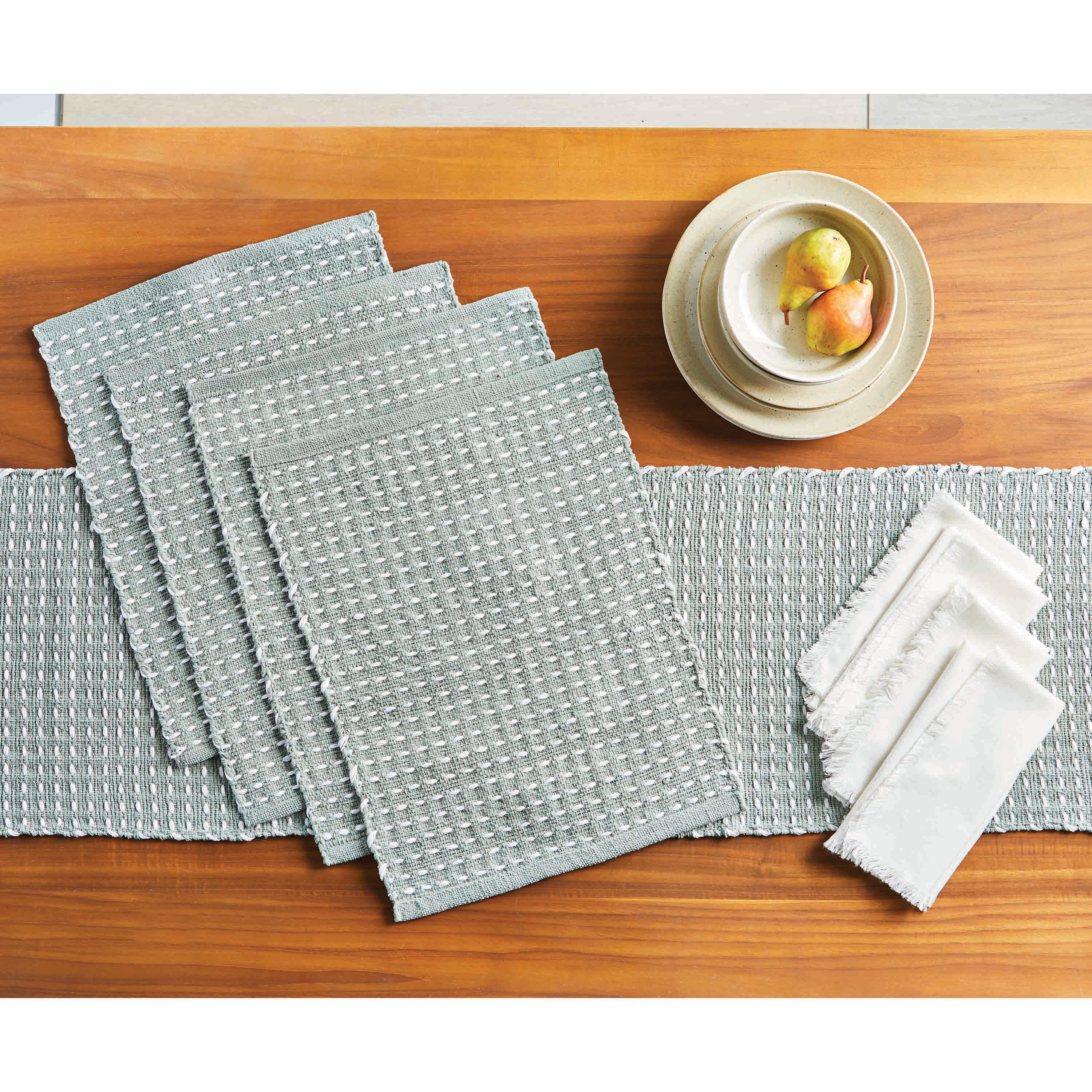 BH&G, Sage Green Table Runner and Table Placemats and White Napkin