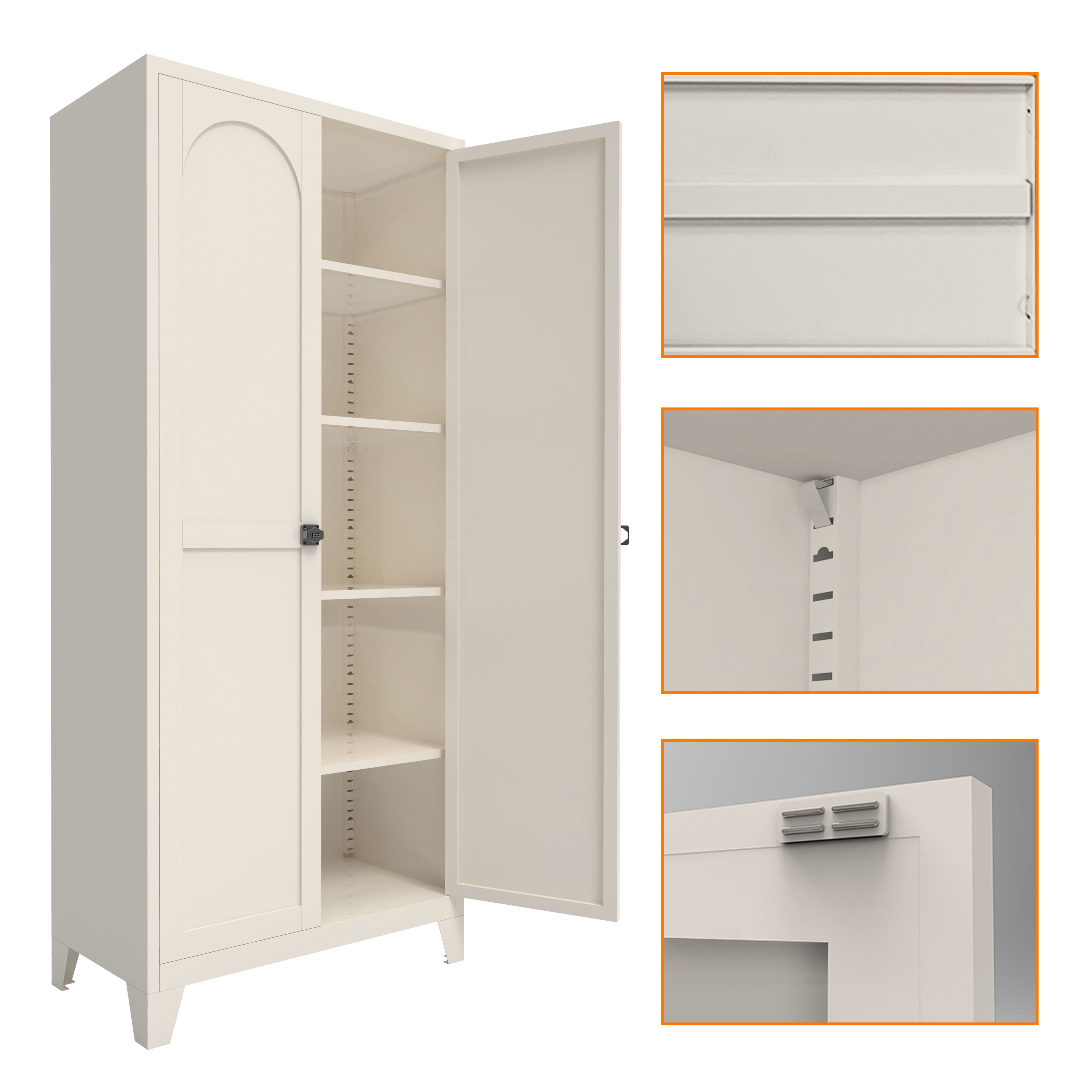 Mintazer 71" Tall Metal Storage Cabinet with Lockable 2 Door & Adjustable Shelves, Arched Freestanding Pantry Organizer for Kitchen Bedroom Office, Beige