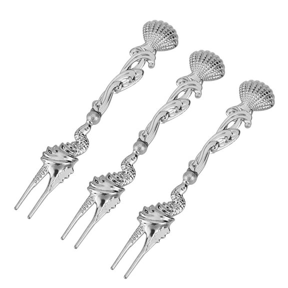 Vintage Two-Toothed Dessert Forks for Cake & Pastries, Retro Silver Tableware Shell Pattern 3PCS Fruit Fork Set