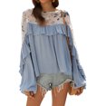 thumbnail image 1 of Women Floral Printed Splicing Colorblock Ruffled Lantern Long Sleeves Blouse, 1 of 5