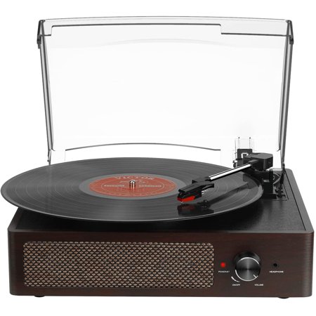 DIGITNOW Vintage Vinyl Bluetooth Record Players Built-in Stereo Speakers have Belt-Driven 3-Speed Turntable - Brown Wooden