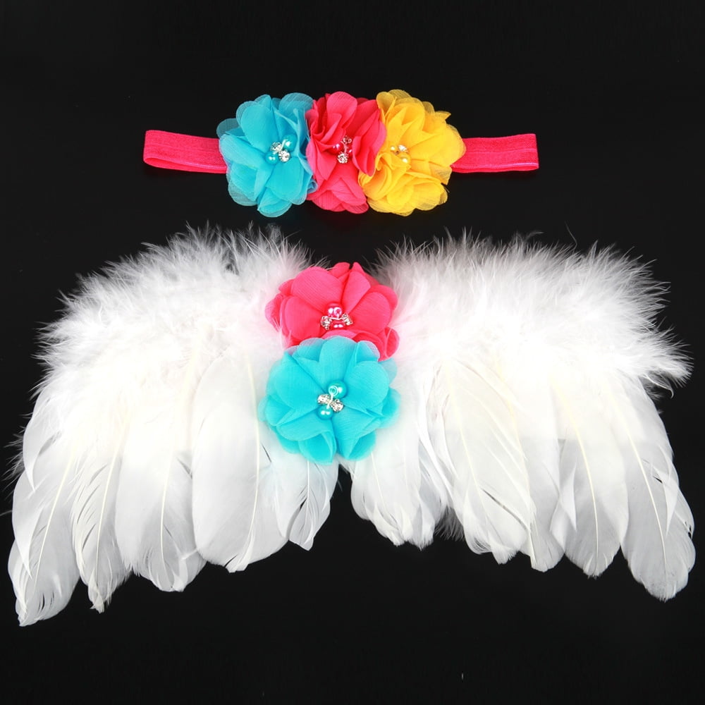 Cute Baby Angel Wings Set Children Feather Handmade Flower Wings Props