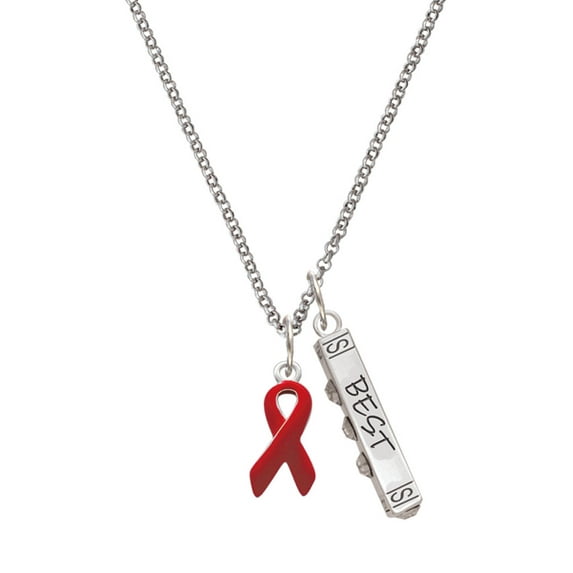 Delight Jewelry Silvertone Red Ribbon Silvertone Best Friends Forever Bar Charm Necklace, 23"