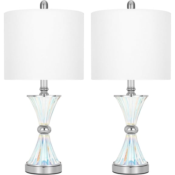 Crystal Glass Table Lamps Set of 2, Modern 24.5”High Crystal Bedside Lamps, for Bedroom Living Room Home Nightstand Table Lamp(with USB C A 5V 2.1A Charging Ports)