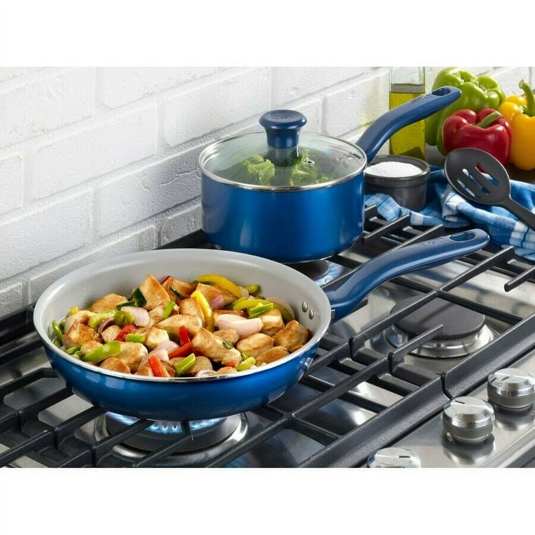  12pc Ceramic Non-Stick Cookware Set, Cornflower Blue, by Drew  Barrymore: Home & Kitchen