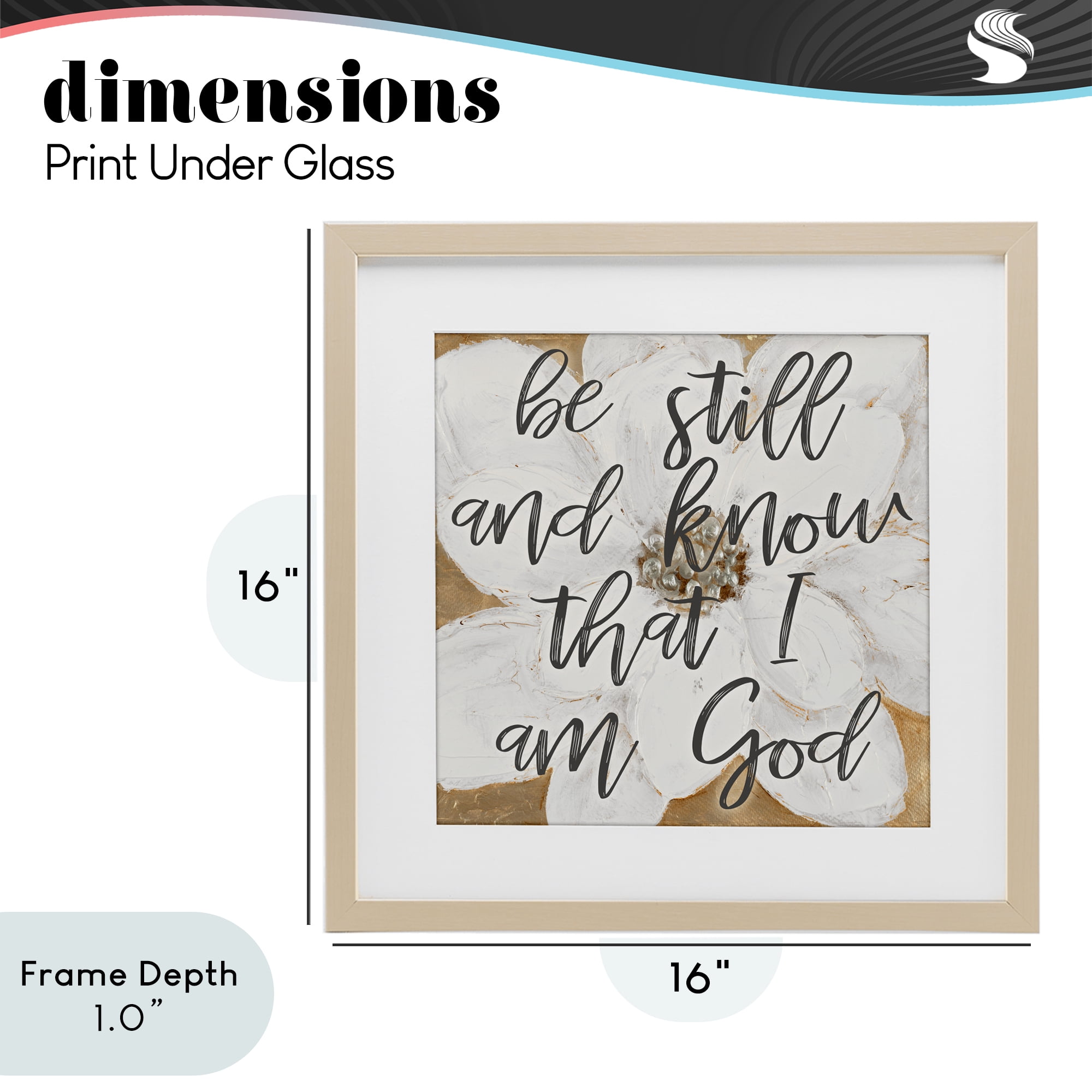Stupell Industries Be Still Script with Flower Birch Framed Print Under Glass, design by Lanie Loreth