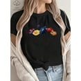 thumbnail image 2 of [1pc Cotton T-Shirt] 1pc Women's 100% Cotton Floral Print Short Sleeve T-Shirt | Black with Vibrant Flower Design, Casual Spring/Summer Top, Machine Washable, 2 of 6