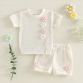 thumbnail image 2 of NIEWTR Toddler Baby Girl Summer Clothes Cute Short Sleeve T Shirt Tops Shorts Outfits Kids Tee Shirts Short Outfit Set(Beige,18-24 Months), 2 of 7