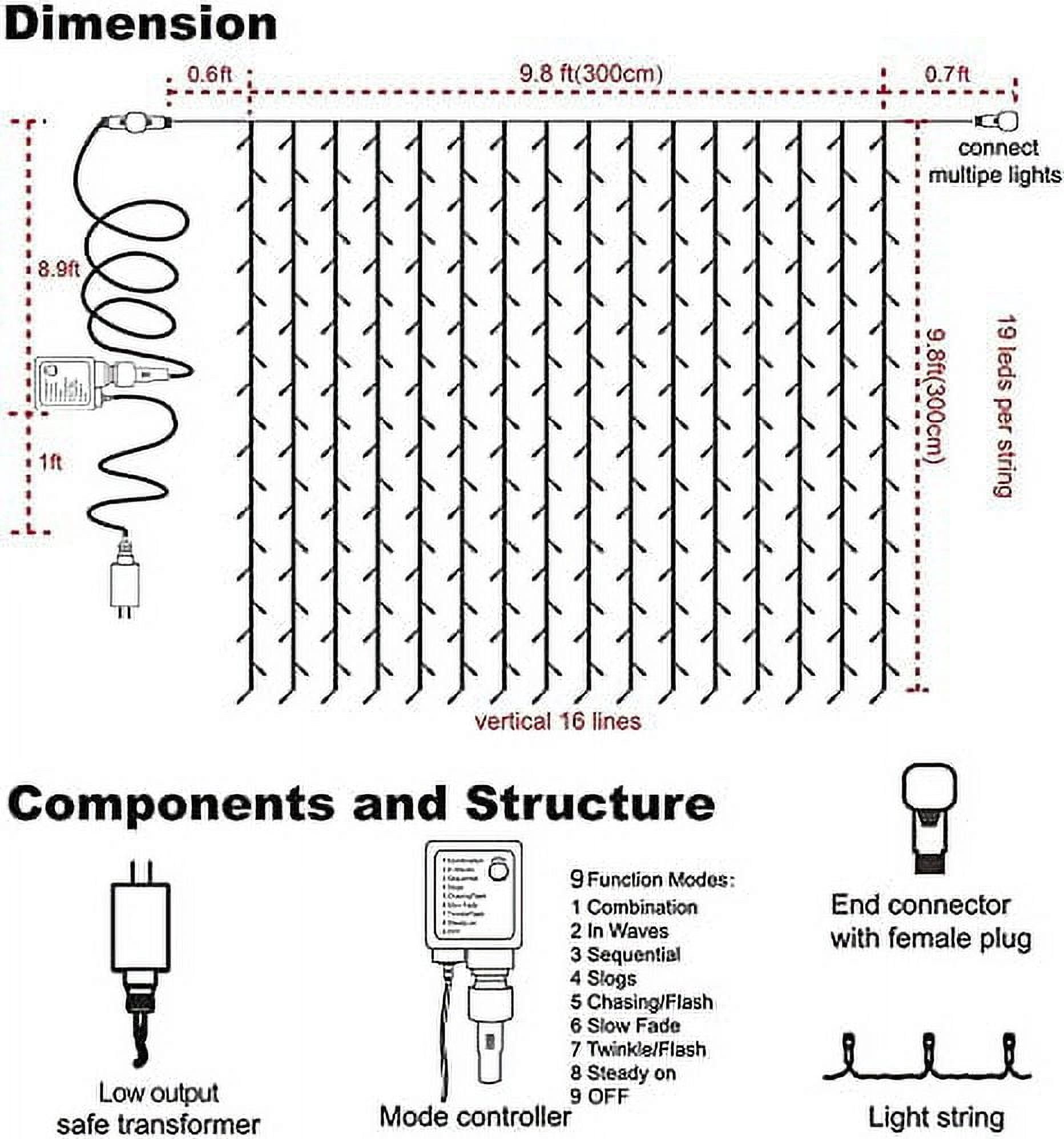 MAGGIFT LED Curtain String Lights, Halloween Descoration, 8 Modes with Remote, Plug-in Fairy Lights for Easter Decor, Bedroom, Window, Wedding, Cool White, 304 LEDs, 9.8 x 9.8 FT