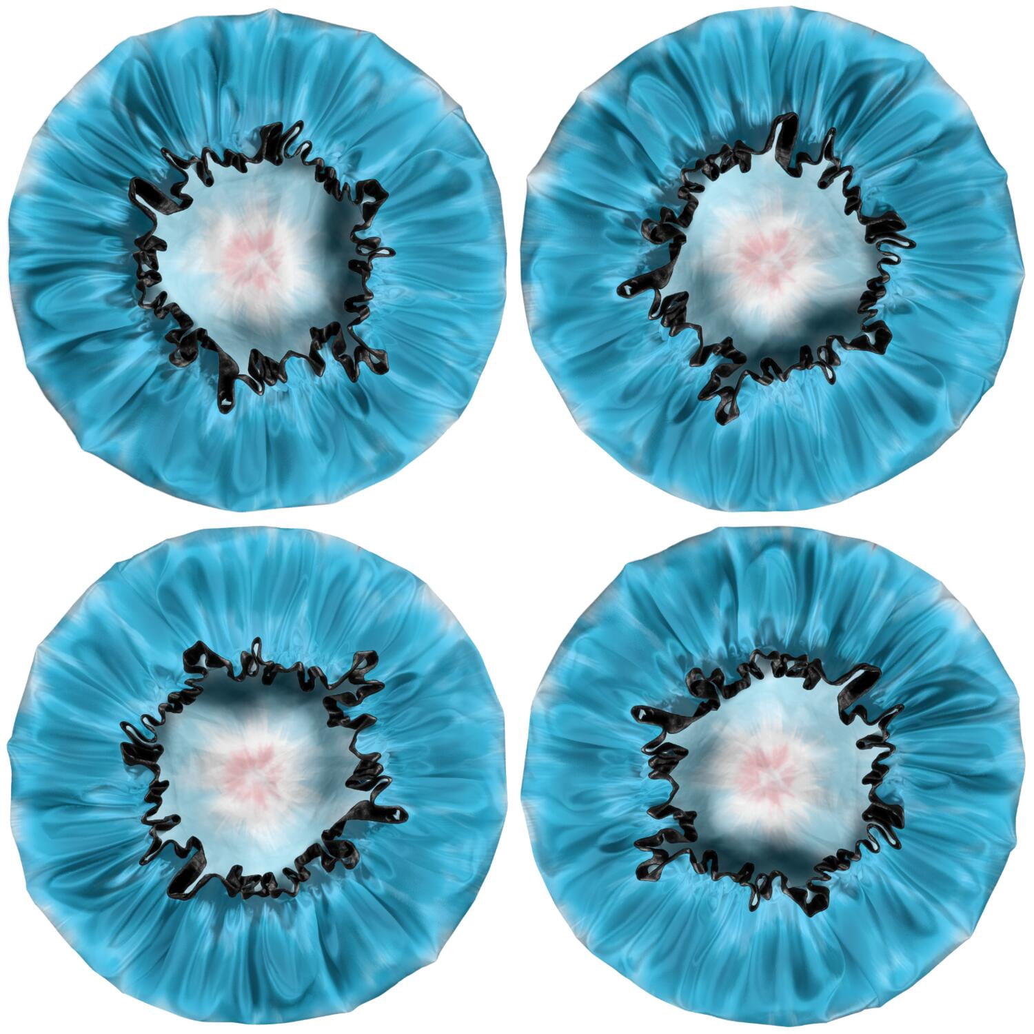 Shower Caps,Red Blue Tie Dye Spiral Waterproof Shower Cap for Women 4 Pieces,Double Reusable Hair Cover for Shower PEVA Elastic Stretch Hem
