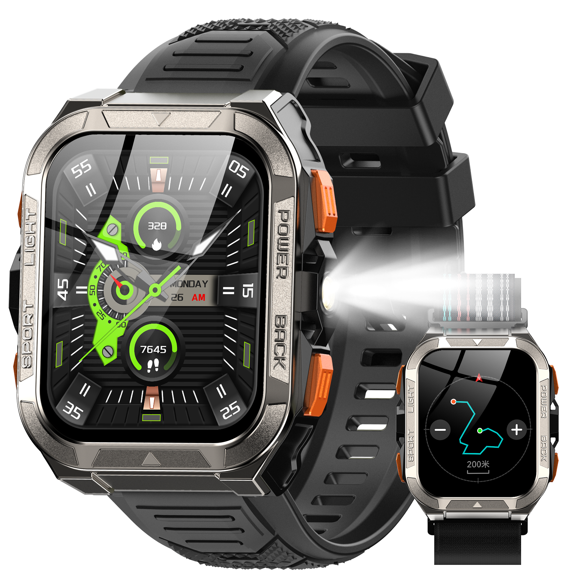 Blackview 1.45" Military Smart Watch for Men,100 Sport Modes/Call Receive/Dial/Flashlight/ Waterproof,Smartwatch fits for iPhone Android,Khaki