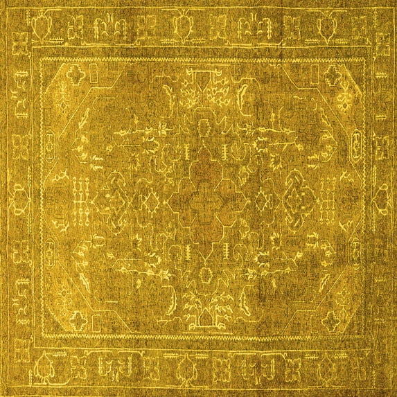 Ahgly Company Indoor Square Persian Yellow Traditional Area Rugs, 7' Square