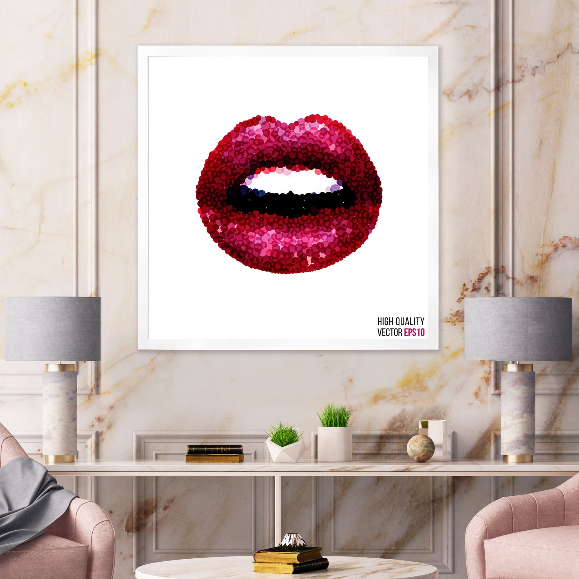 Designart 'Sexy Red Girl Lips' Modern Framed Art Print
