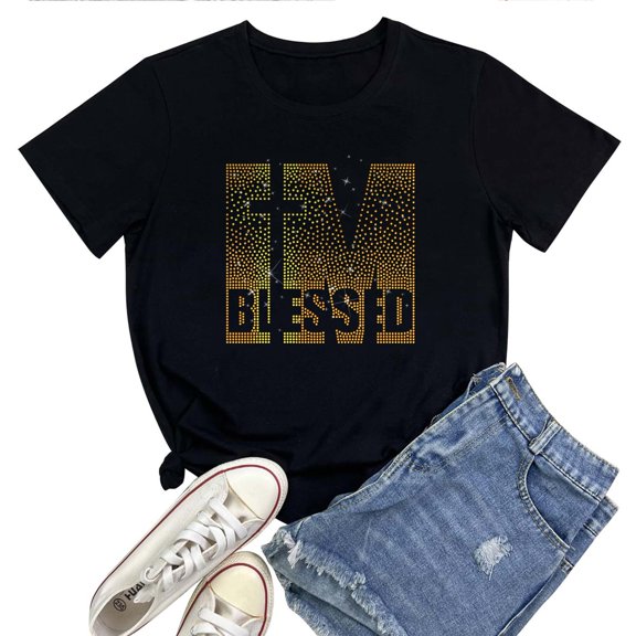 I'm Blessed Rhinestone Women's T-Shirt – Sparkly Faith Graphic Tee, Short Sleeve Top