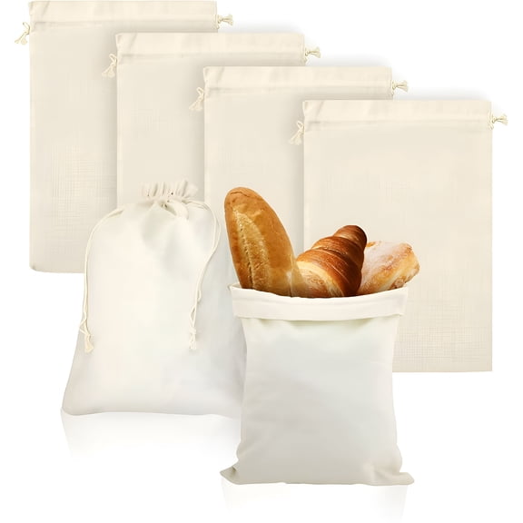 XIBUFE 6 Pcs Large Linen Bread Bags,15 x 12 Inch Linen Bread Bags for Homemade Bread,Reusable Drawstring Bread Bags,Natural Sourdough Bread Bags Handmade Food Storage for Bakery