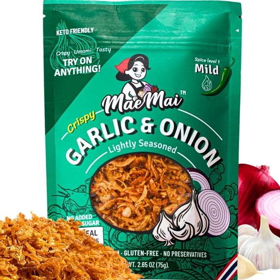 MaeMai MILD Spice - Non-Oily Chili Crisp Topper, Rice Seasoning, Ramen Topper, Furikake | Umami Onion & Garlic Flakes | 2.65oz (75g) H1