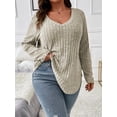 thumbnail image 4 of XCHQRTI Women's V Neck Plus Size Ribbed Pullover Long Sleeve Tunic Casual Tops, 4 of 8