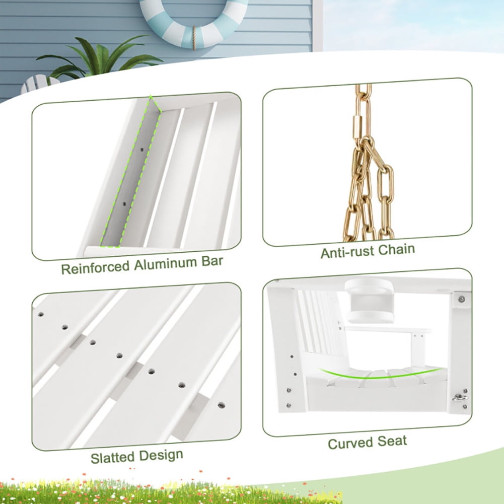 Aimee Lii 54 Inch HDPE Patio Porch Swing with Cup Holder, Outdoor Swing Chair, White