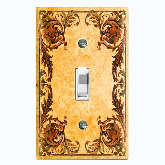 Metal Light Switch Plate Cover Elegant Yellow Grape Vine Damask Frame FRA048