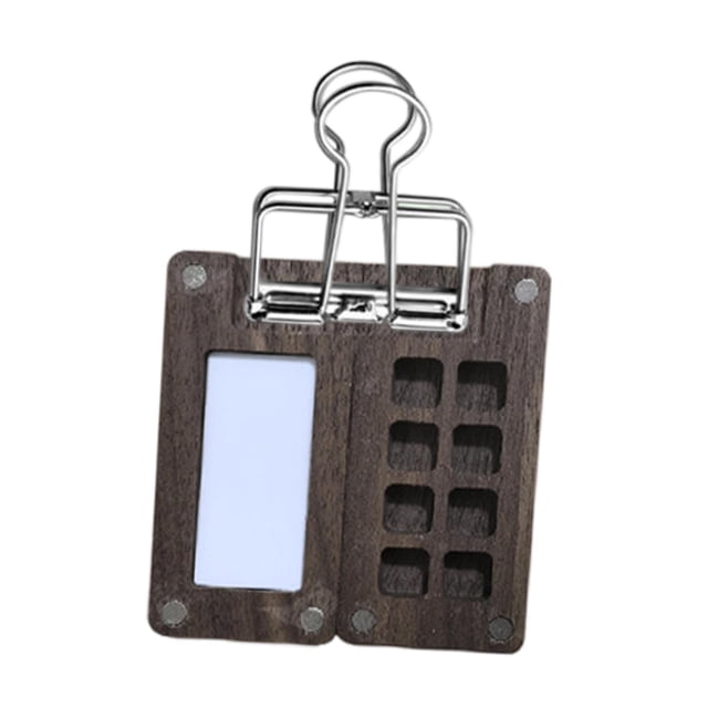 Artista de bolsillo acuarela Juego de viajes Paleta de pintura Mini vacía para acrílico Paleta de pintura al óleo Caja de pintura de la rejilla Nogal negro 8 hoyos