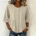 thumbnail image 2 of Turilly Women's Casual Cotton Linen 3/4 Sleeve Button Up T-Shirts Solid Color Loose Fit Open Front Top with Pockets, 2 of 6