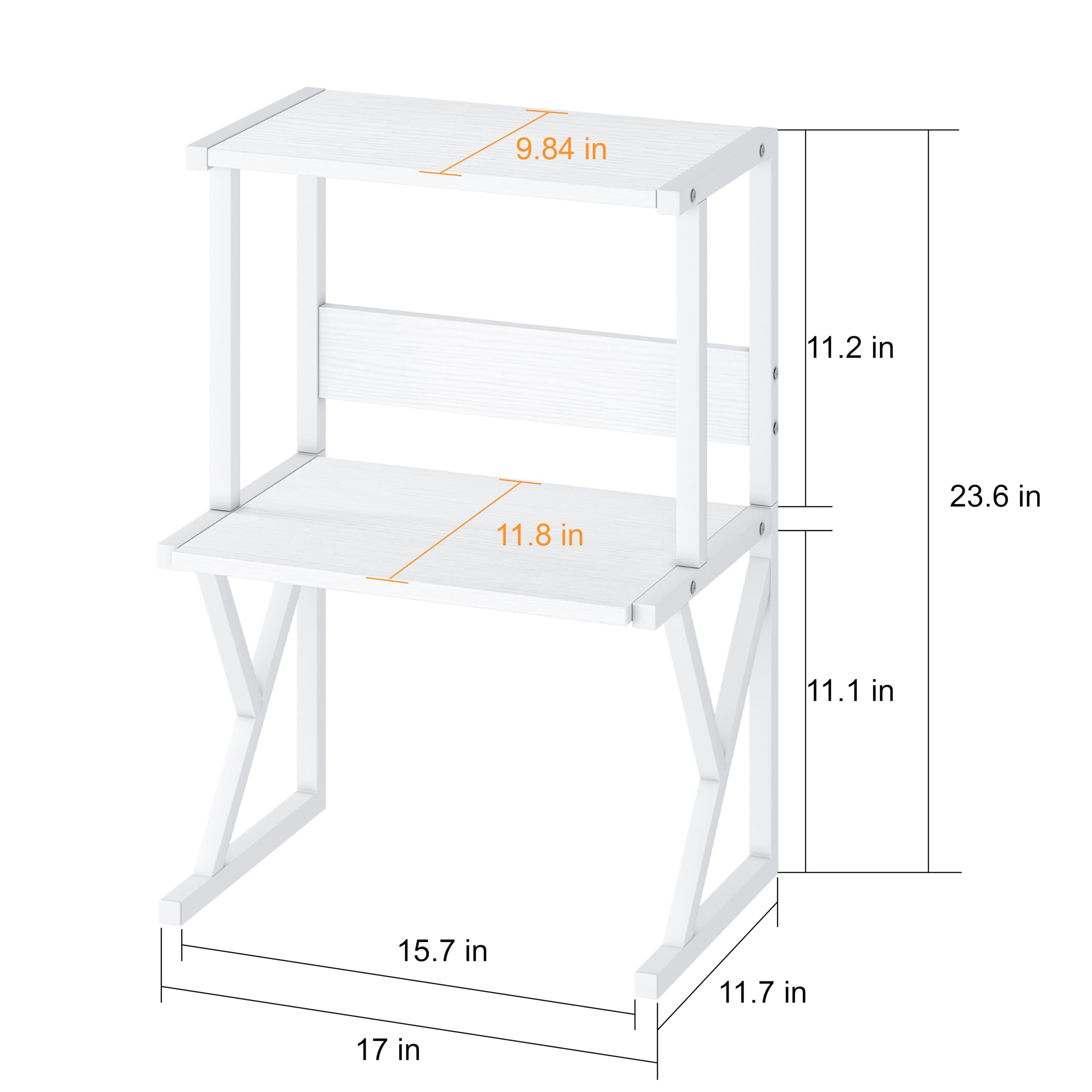 Desktop Printer Stand with 3 Tier Wood Storage Shelves,Under Desk Printer Table,Multi-Purpose Home Office Desk Organizer for Fax Machine, Scanner (White)