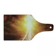 thumbnail image 1 of Landscape Cutting Board, Vivid Thunder in Apocalyptic Sky Judgement Day End of World Themed Art, Decorative Tempered Glass Cutting and Serving Board, Wine Bottle Shape, Yellow Brown, by Ambesonne, 1 of 1