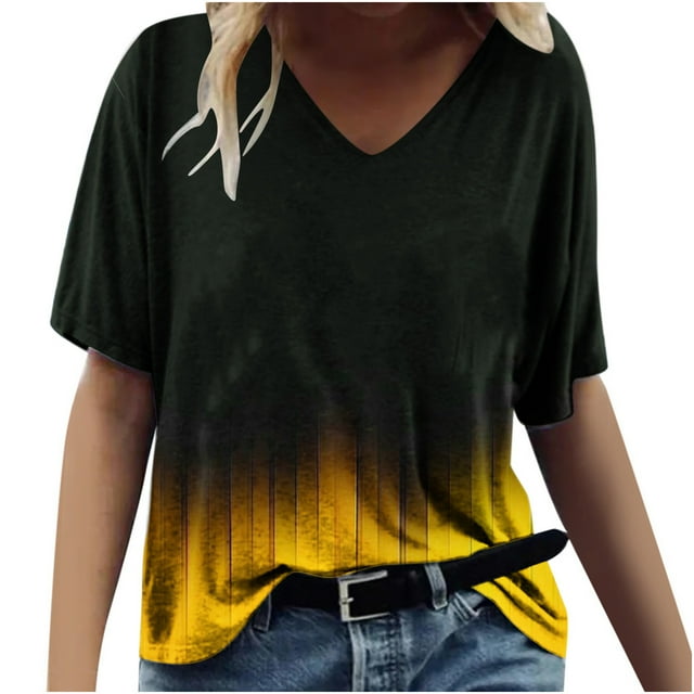 Birdeem T-Shirt Décontracté à Manches Courtes Col en V Imprimé Mode pour Femmes