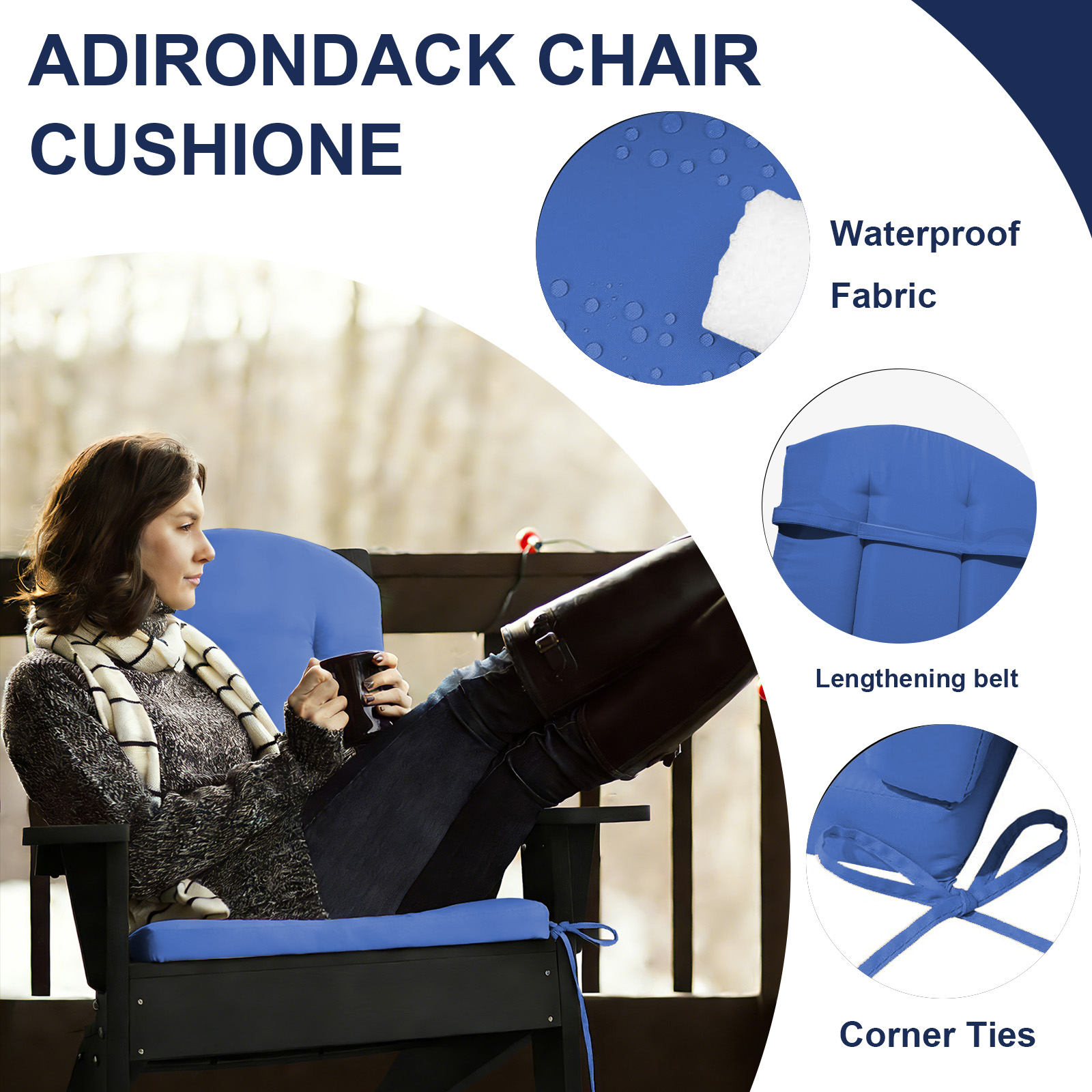Outdoor Adirondack Chair Cushion, 50”x20” High-Back Rocking Chair Pad, Waterproof Patio Furniture Cushion for Indoor & Outdoor Use
