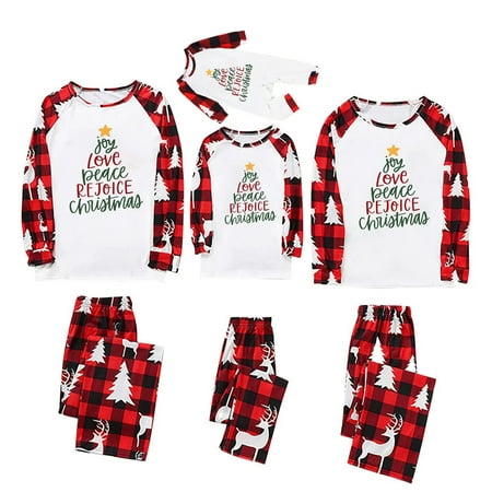 

Christmas Pajamas for Family Matching PJ s Sets with Long Sleeve Tee and Plaid Pants Romper Sleepwear