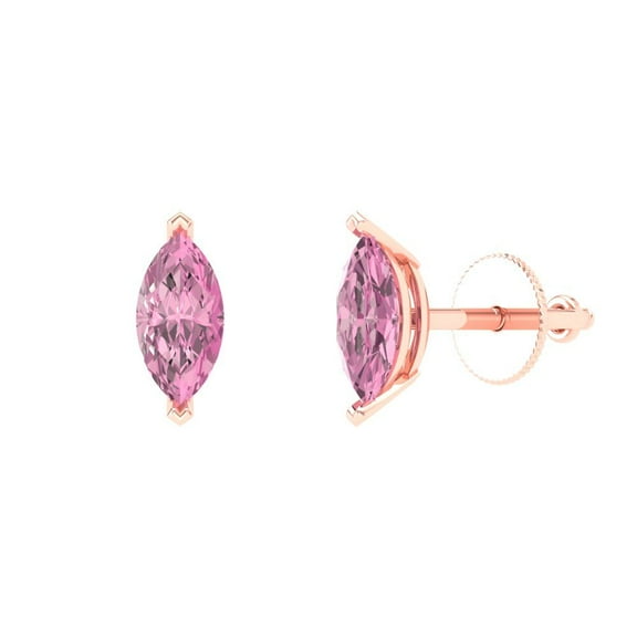 Clara Pucci 1Ct Pink Marquise Cut VVS1 Screw Back Stud 18k Solid hypoallergenic Gold Designer Earrings For April