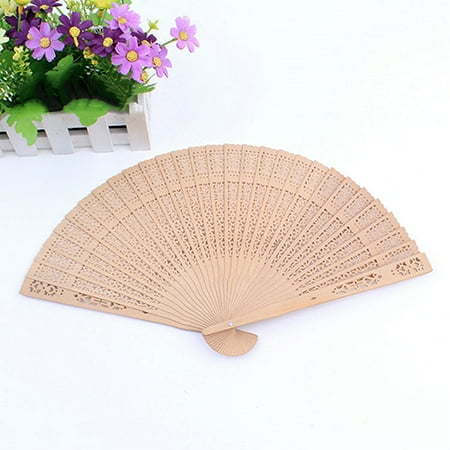 

Farfi Vintage Hollow Carved Wooden Flower Folding Hand Held Fan Party Favors Decor