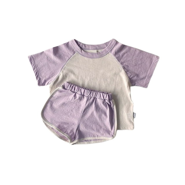 Qarigey Conjunto de pantalones cortos de camiseta de diseño Simple para niños, fiesta de verano para niños y niñas, Kit de pantalones de conjuntos de ropa Púrpura 73cm