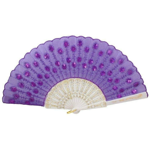 Set of 12 Purple Hand Held Folding Fans w/Gift Bags for Party Favors, Party Decor, Church, Baptism, First Communion, Religious Gift, Table Setting
