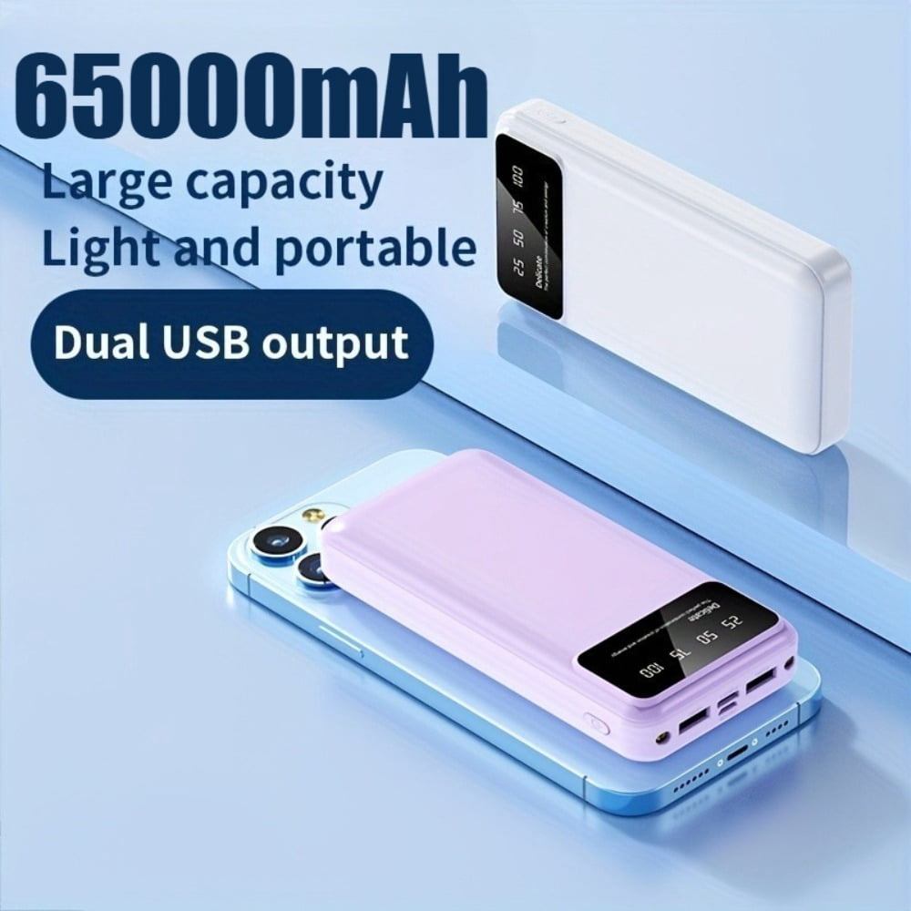 65000mAh Portable Power Bank with LED Display, High-Capacity USB Charger for iPhone 17/16/15/14/13/12/11/XS, Outdoor Travel Emergency Backup, Halloween Christmas Gift