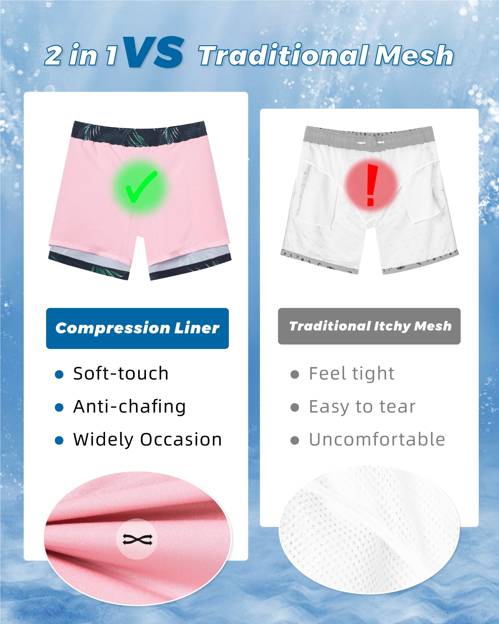 SURF CUZ Mens Swim Trunks with Compression Liner Mens Swimming Trunks 5 Inch Bathing Suit with Zipper Pockets Quick Dry Swim Shorts 02 Black Pink Tropical Large