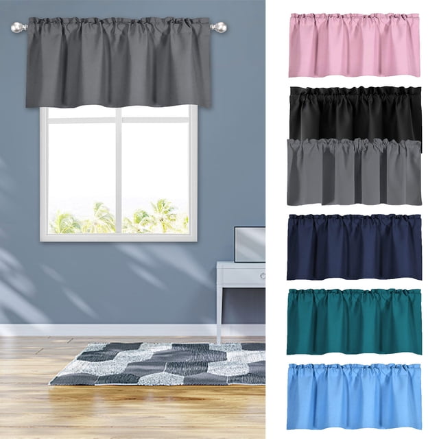 pstuiky Blackout Valance Curtain Polyester, Light Blocking & Sun Protection 57X18 Inches Kitchen Window Treatment, Living & Dining Room Decor Rod Pocket Design, Machine Washable