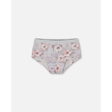 Printed Organic Cotton Boyshort Panty Pale Pink Flowers On Neutral Lilac