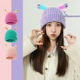thumbnail image 4 of Guiexla Women Winter Beanie Cartoon Eye Decor Shiny Tentacles Thick High Elasticity Warm Windproof Knitted Solid Color Ear Protection Foldable Lady Anti-slip Cap Hat, 4 of 8
