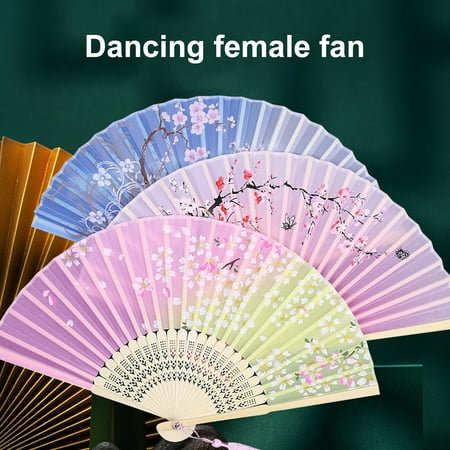 

Folding Fan Anti-deform Chinese Style Bamboo Tassel Flower Printed Handheld Fan for Home Multi-color Bamboo