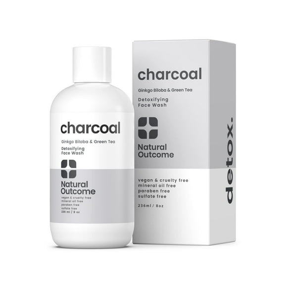 Jabón facial natural Outcome con carbón, desintoxicante diario, 240 ml