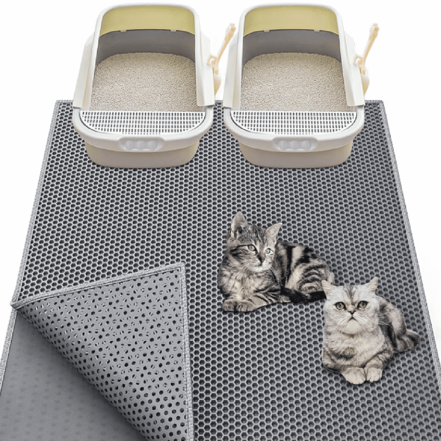 Cat Litter Box Mat: 36"x 30" Waterproof Kitty Cat Litter Trapping Mat, Easy-clean Double-layer Scatter Control Pad Rug (Grey)